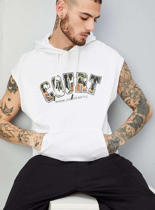 Men Printed Sleeveless Hooded T-shirt