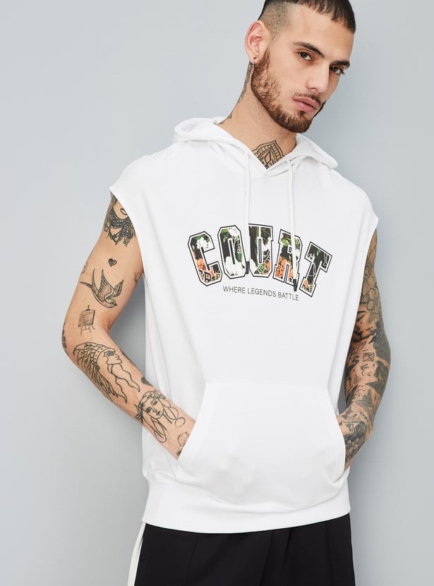 Men Printed Sleeveless Hooded T-shirt