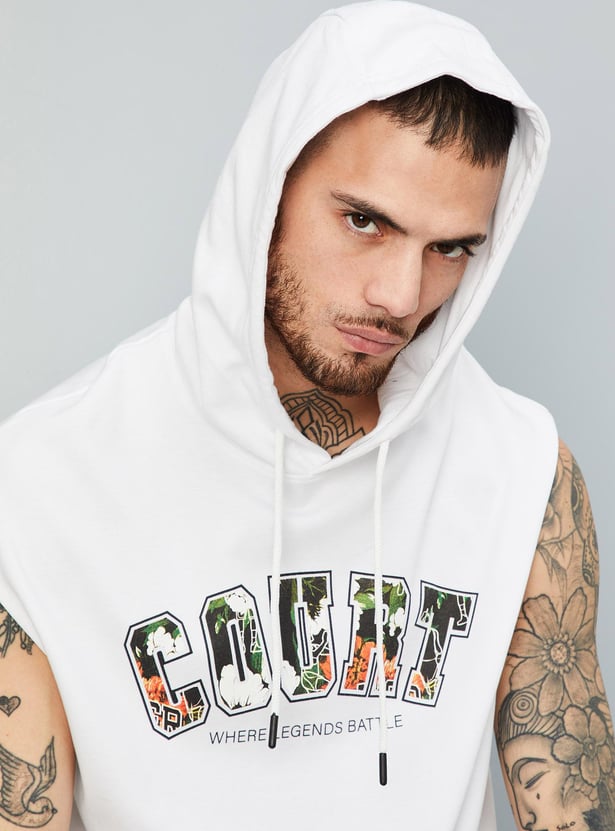 Men Printed Sleeveless Hooded T-shirt