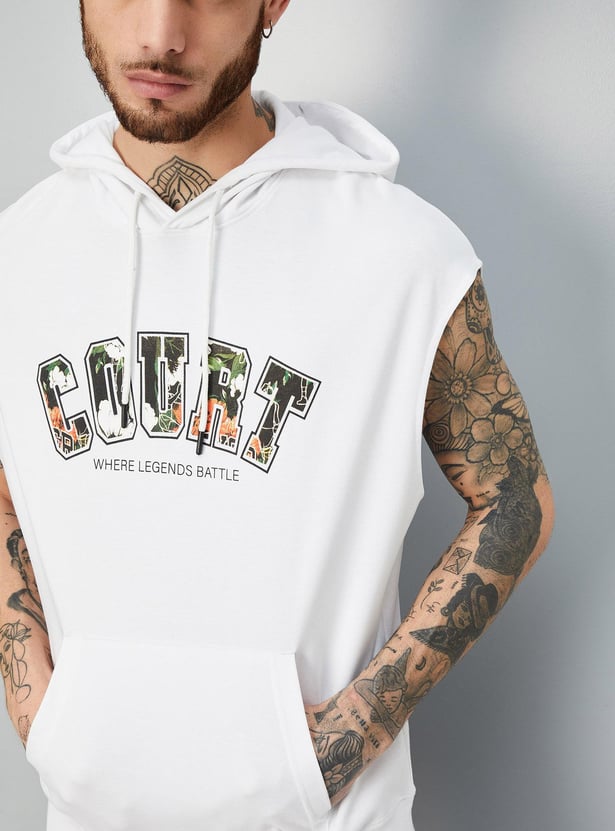 Men Printed Sleeveless Hooded T-shirt