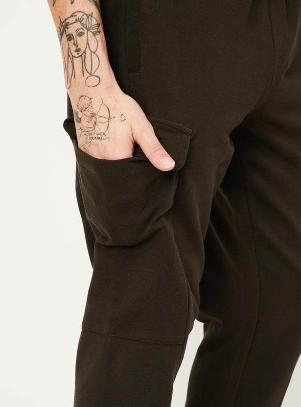 Men Solid Athleisure Cargo Joggers