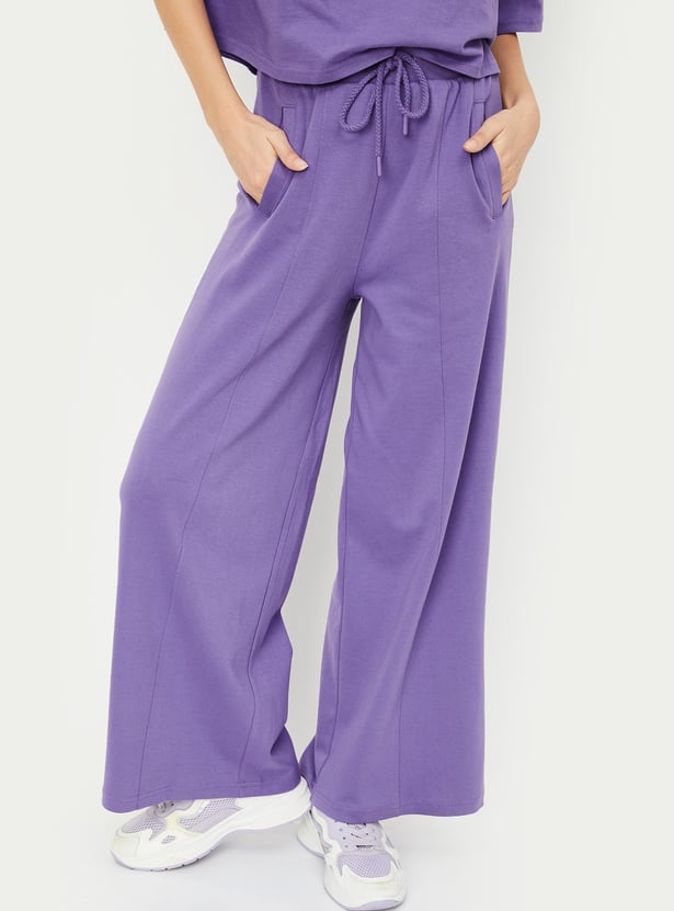 Women Solid Wide Leg Track Pants