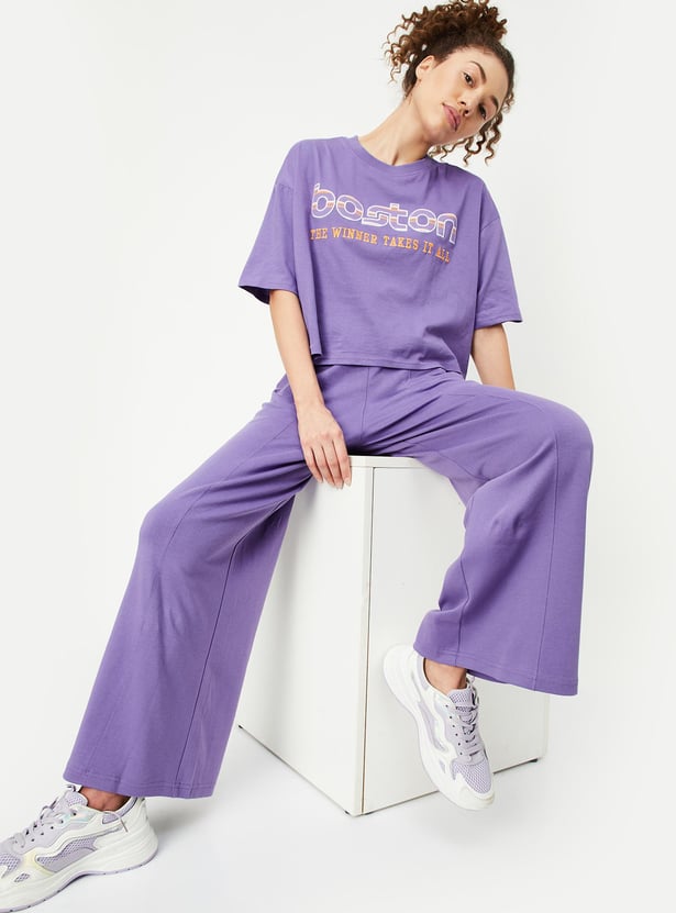 Women Solid Wide Leg Track Pants