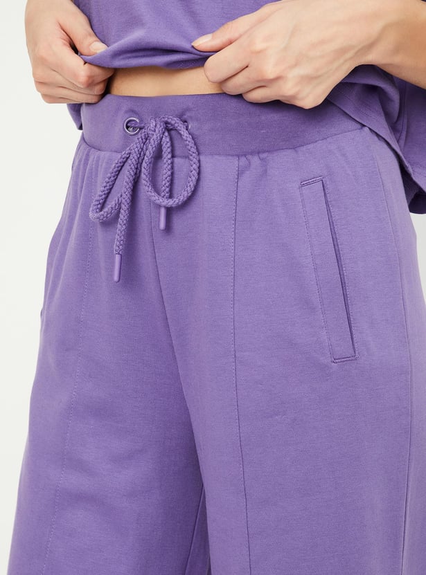 Women Solid Wide Leg Track Pants