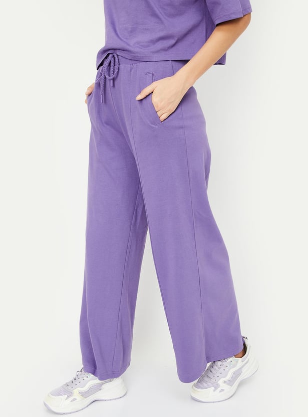 Women Solid Wide Leg Track Pants