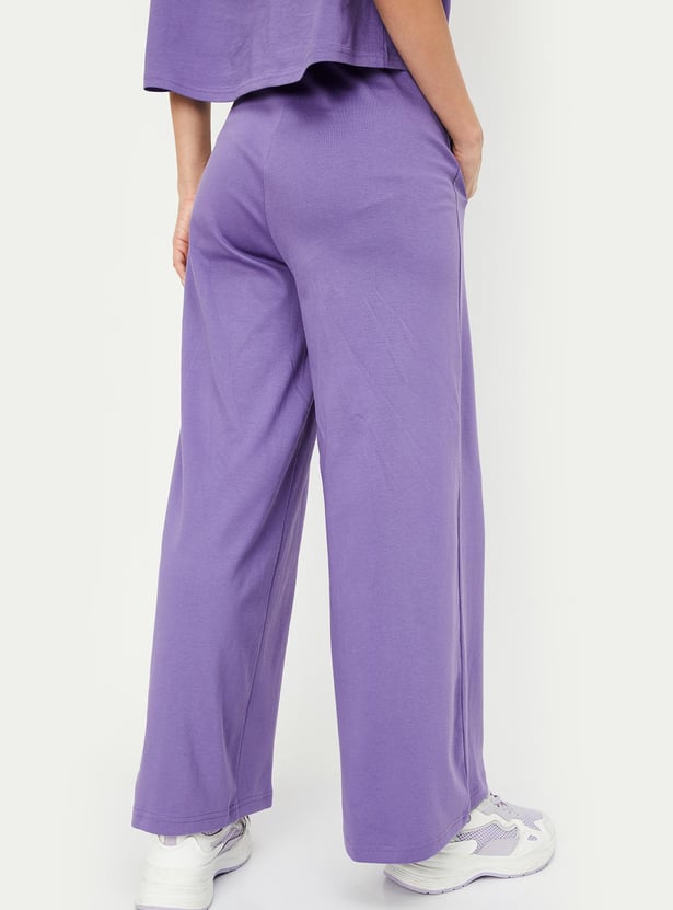 Women Solid Wide Leg Track Pants