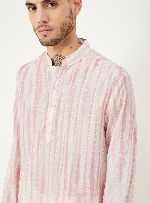 Men White Multi Tie And Dye Print Design Straight Kurta With Pajama main image 0