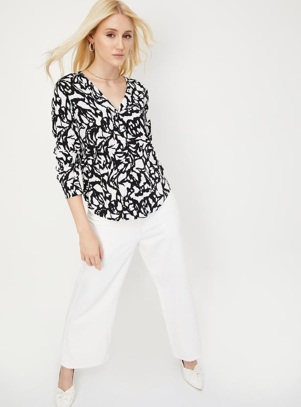 Women Printed Cuban Collar Blouse