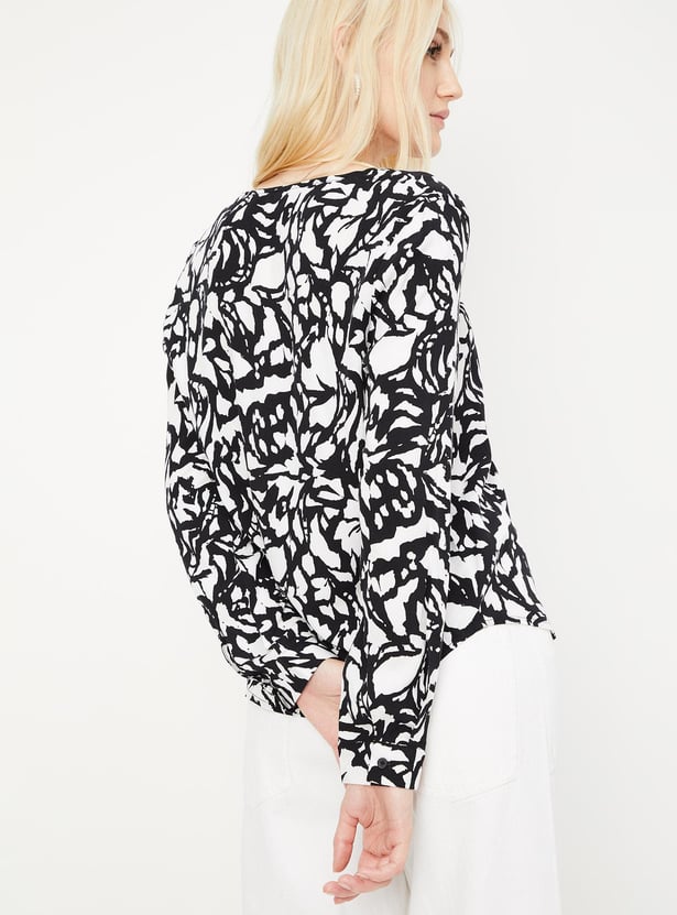 Women Printed Cuban Collar Blouse