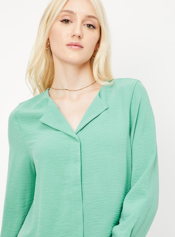 Women Hammered Textured Collared Blouse