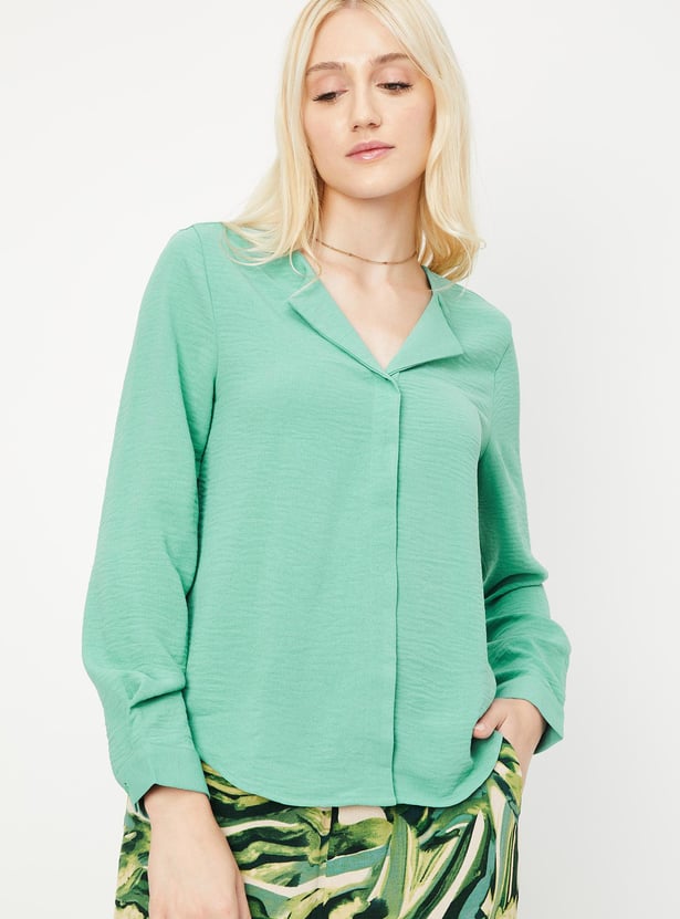 Women Hammered Textured Collared Blouse