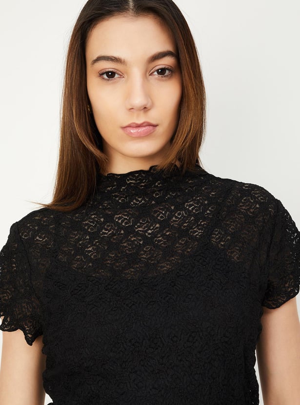 Moxidress Mockneck Long Sleeves Slim Fit Lace Top