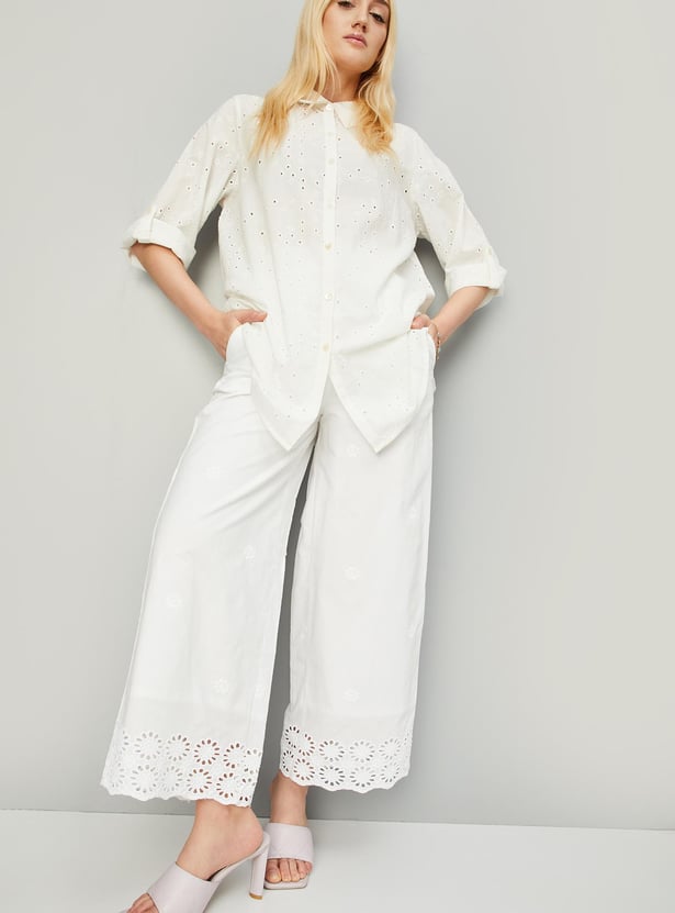 Women Schiffli Wide-Legged Trousers