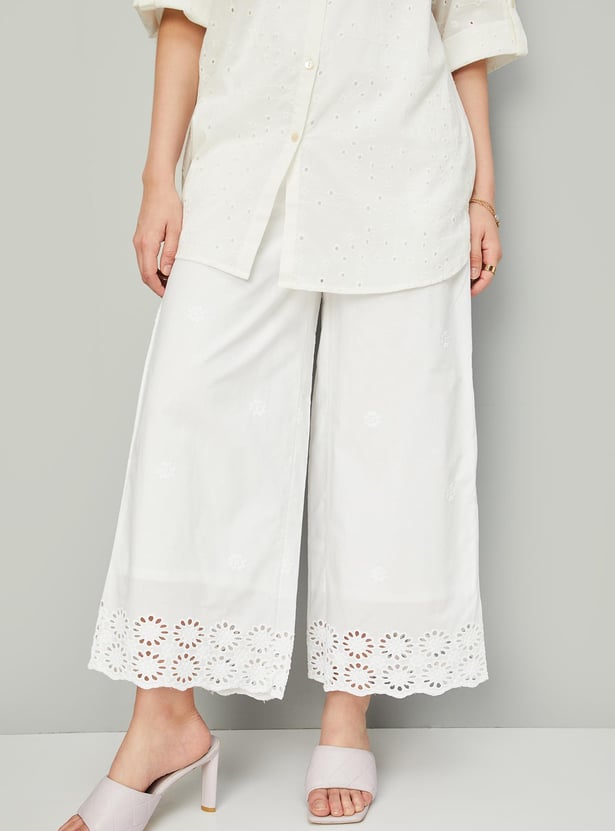 Women Schiffli Wide-Legged Trousers