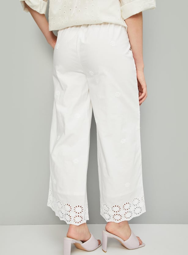 Women Schiffli Wide-Legged Trousers