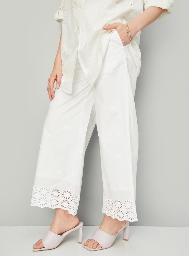 Women Schiffli Wide-Legged Trousers