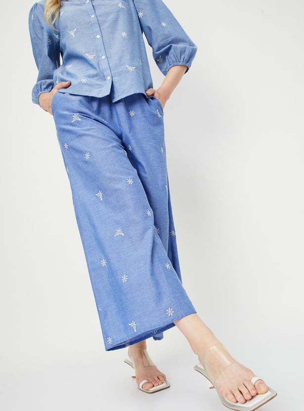 Women Embroidered Wide Leg Trousers