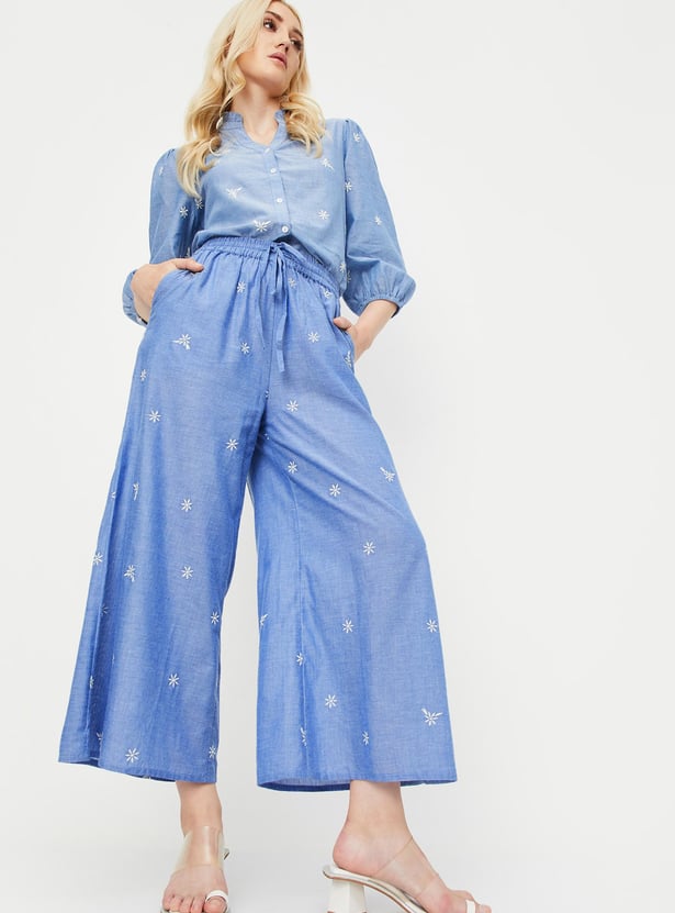 Women Embroidered Wide Leg Trousers