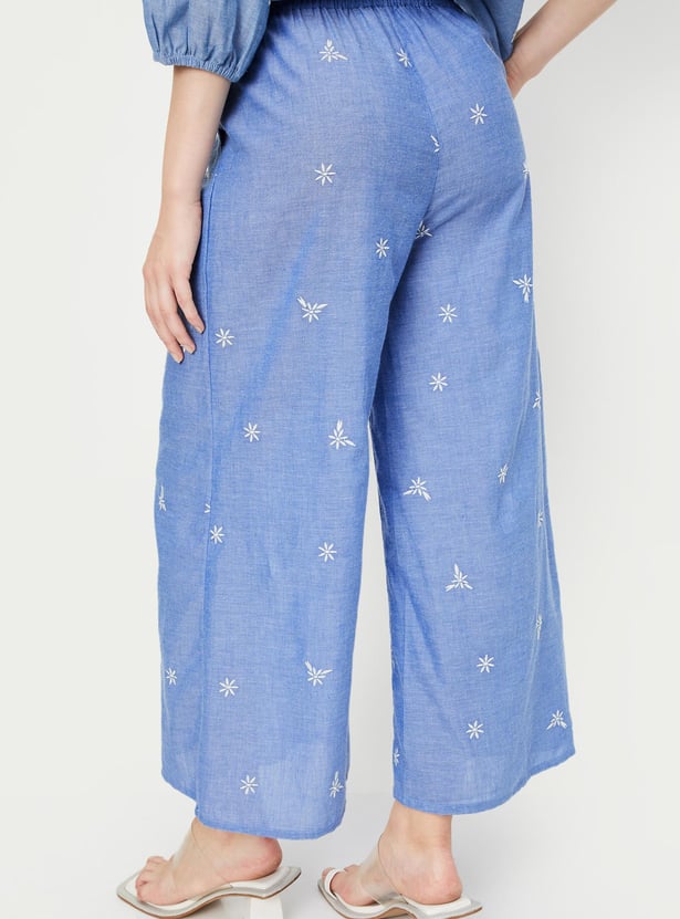 Women Embroidered Wide Leg Trousers