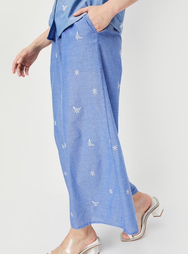 Women Embroidered Wide Leg Trousers