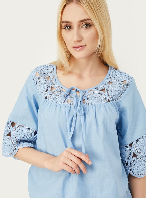 Buy Women Crochet Lace Tie-Up Top Online at just Rs. 899.0
