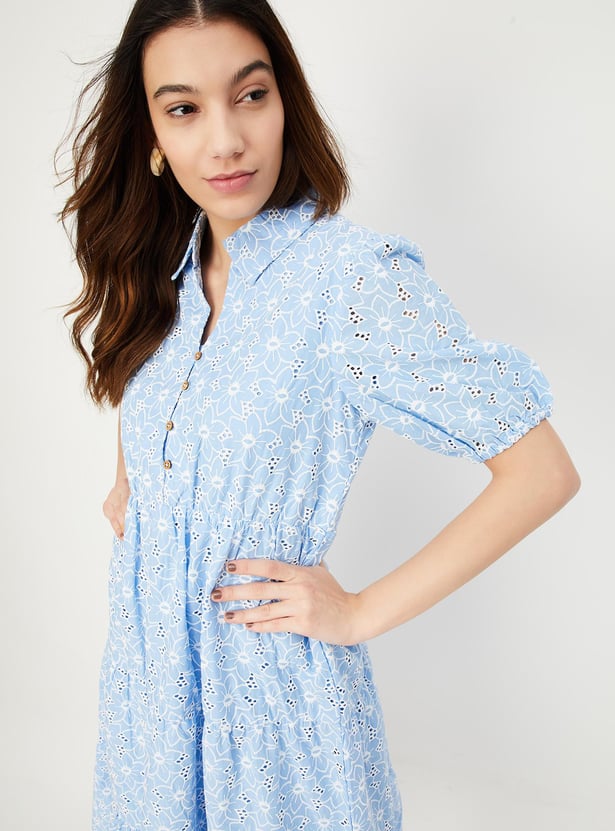 Women Schiffli Tiered Midi Dress