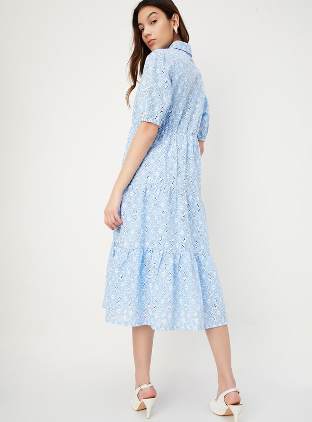 Women Schiffli Tiered Midi Dress