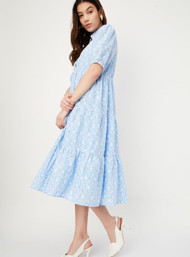 Women Schiffli Tiered Midi Dress