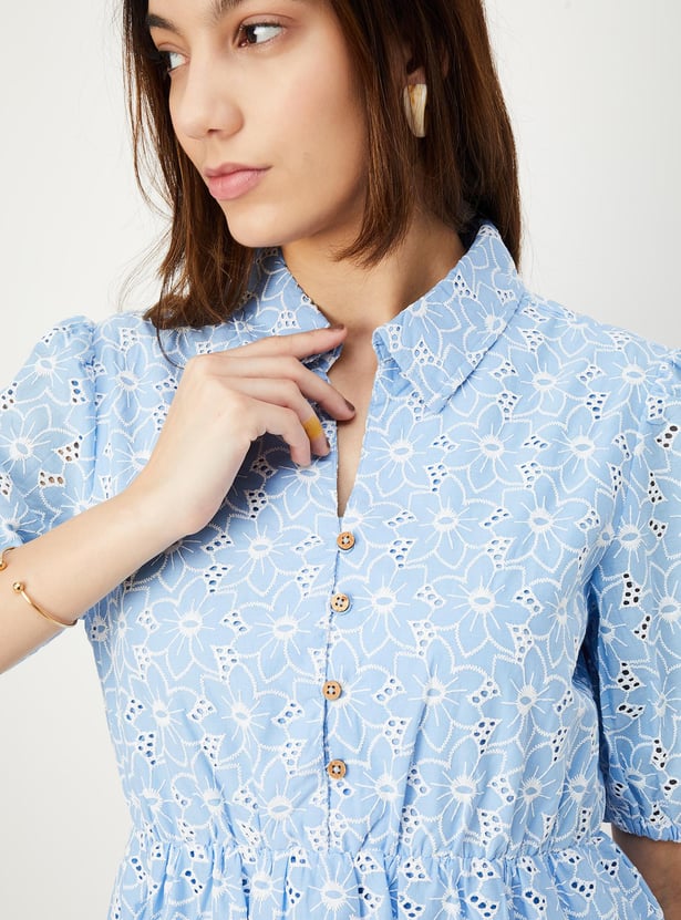 Women Schiffli Tiered Midi Dress