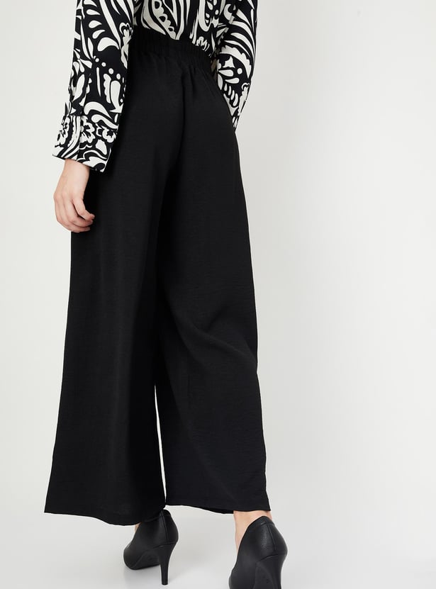 Buy Women Hammered Texture Wide-Leg Trousers Online at just Rs