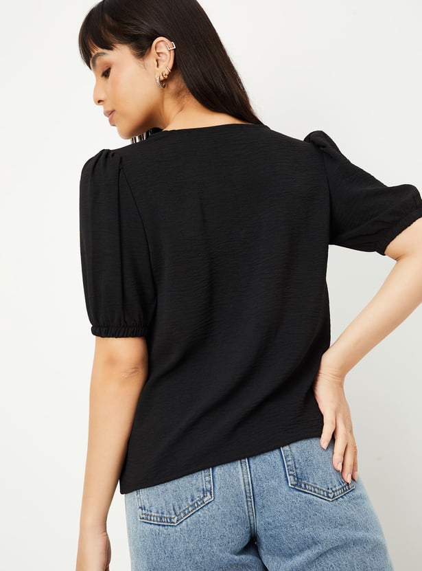 Women Textured Puffed Sleeves Top