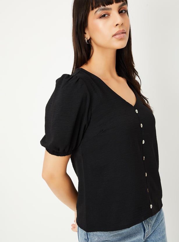 Women Textured Puffed Sleeves Top