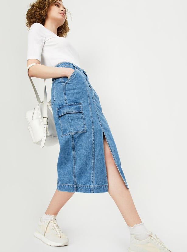 Onlsiri Front Slit Skirt Dnm Medium Blue Denim