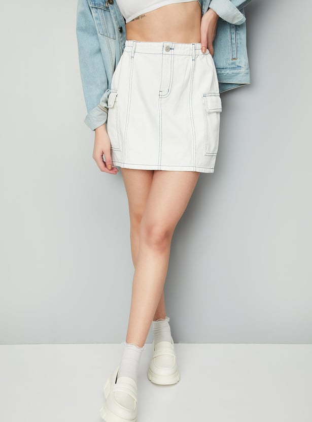 Mini Skirt Maong Pencil Cut Skirt Women Denim Utility Mini Skirt
