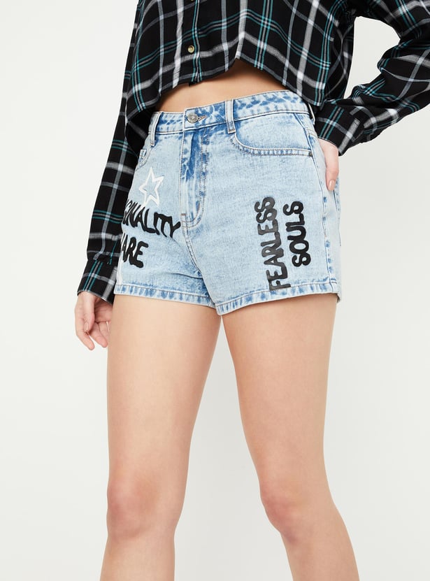 Women Printed Denim Shorts