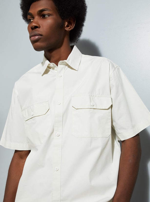 Buy URB_N Men Relaxed Fit Solid Flap Pocket Shirt Online at just