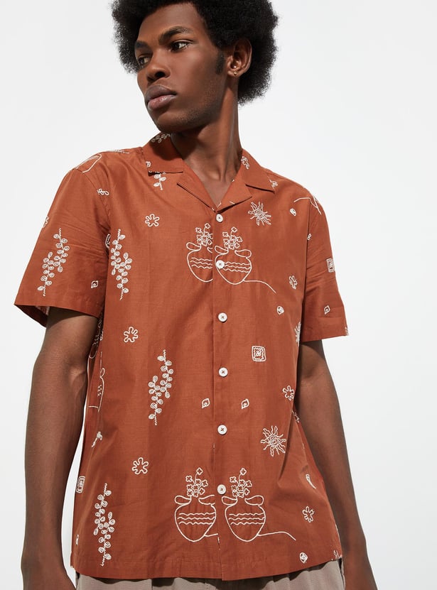 URB_N Men Regular Fit Embroidered Resort Shirt