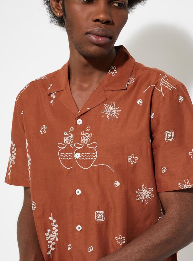 URB_N Men Regular Fit Embroidered Resort Shirt