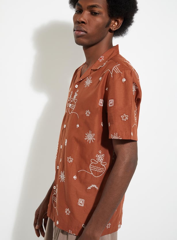 URB_N Men Regular Fit Embroidered Resort Shirt