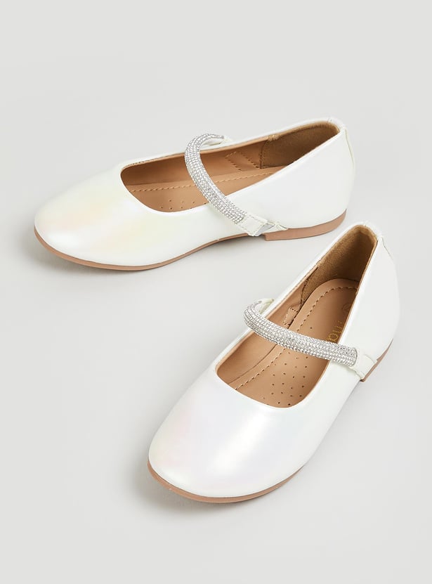 Girls Metallic Ballerinas with Embellished Strap