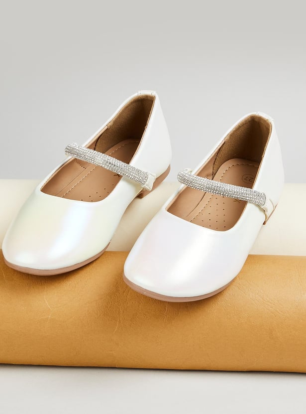 Girls Metallic Ballerinas with Embellished Strap