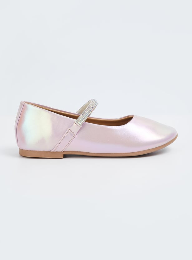 Girls Metallic Ballerinas with Embellished Strap