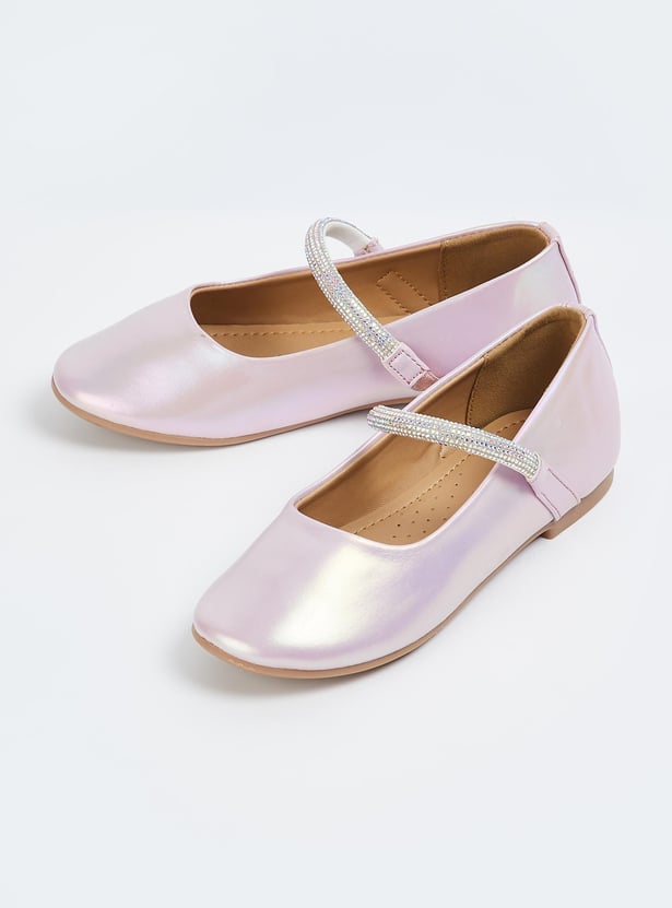 Girls Metallic Ballerinas with Embellished Strap