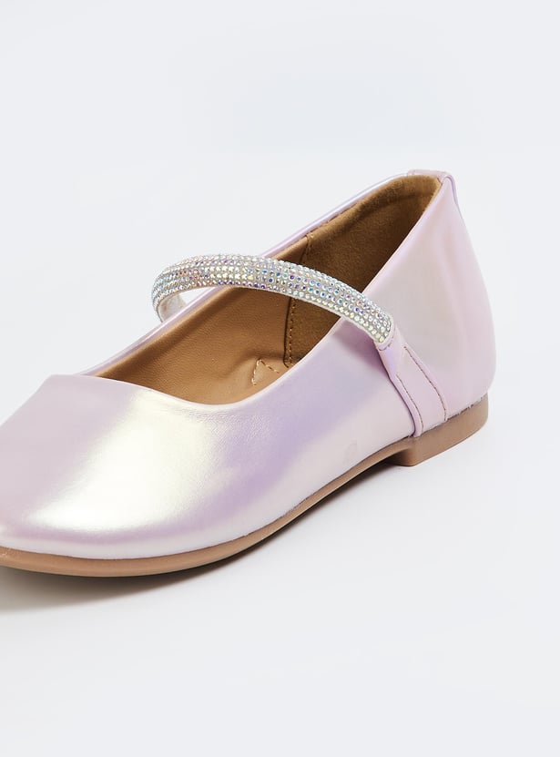 Girls Metallic Ballerinas with Embellished Strap