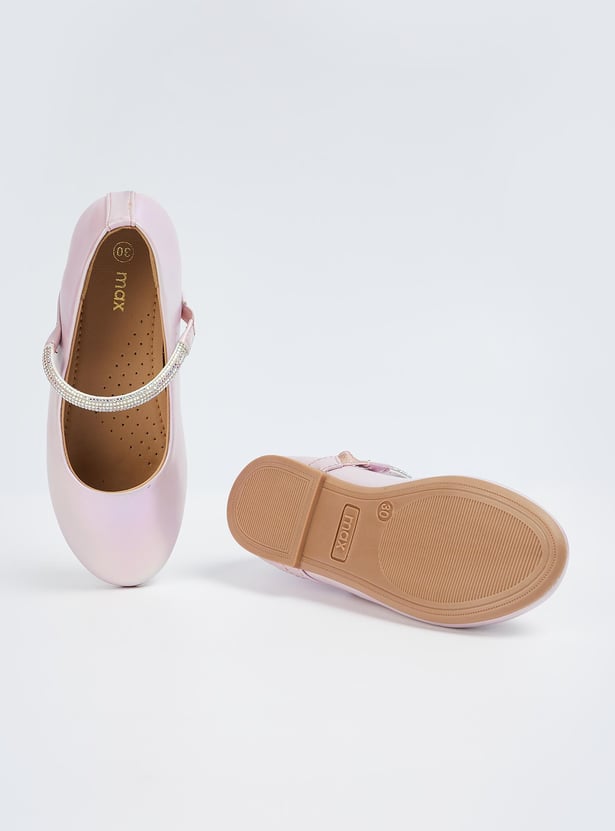 Girls Metallic Ballerinas with Embellished Strap