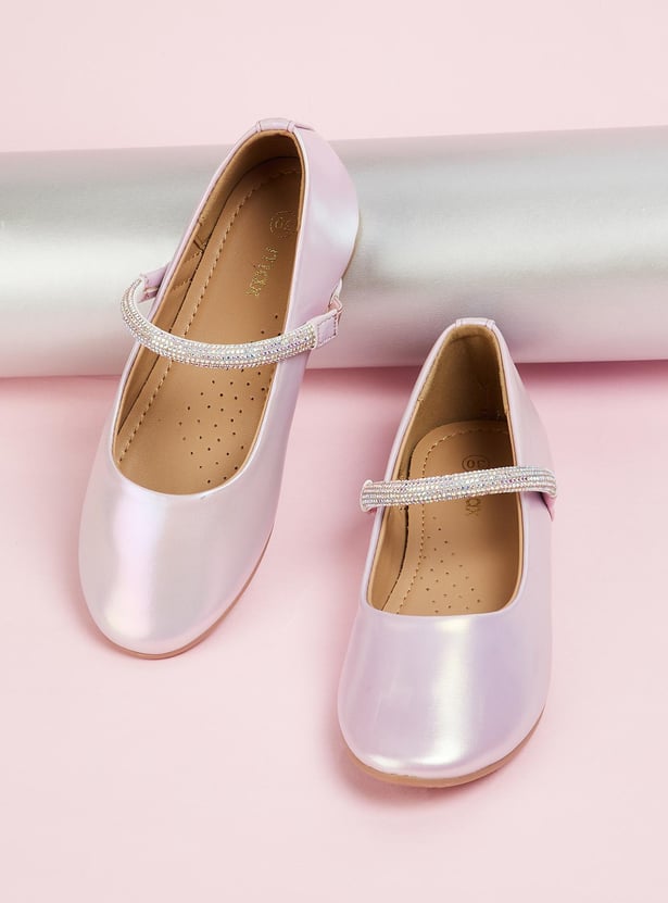 Girls Metallic Ballerinas with Embellished Strap