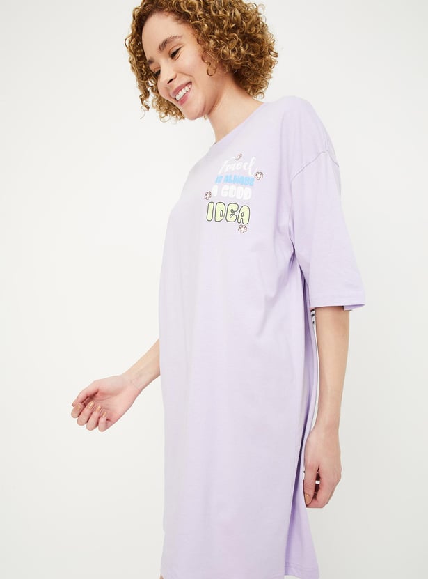 Women Boxy Fit Back Print Nightdress