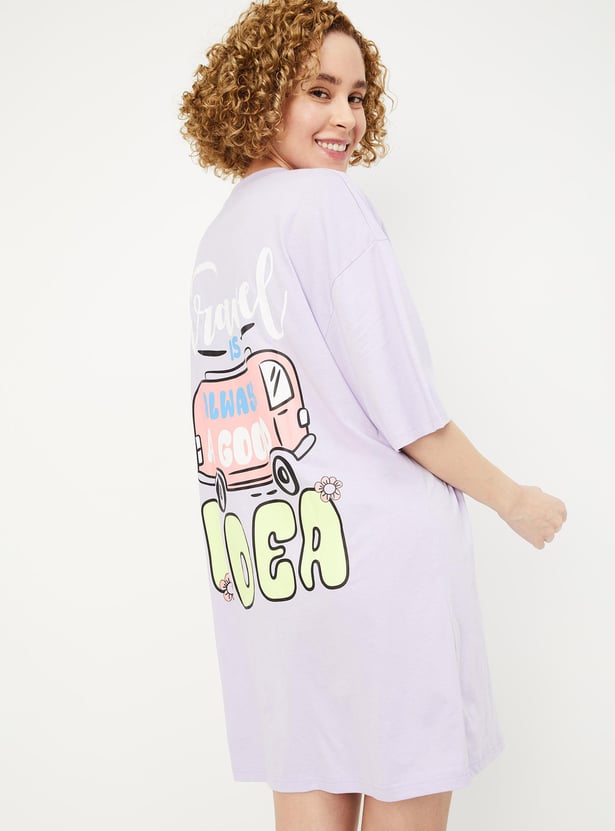 Women Boxy Fit Back Print Nightdress
