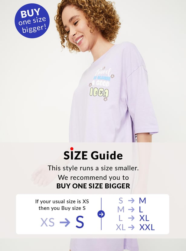 Women Boxy Fit Back Print Nightdress