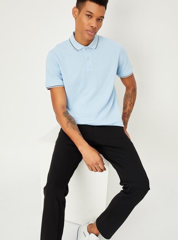 Light Blue Polo Dress Shirt Men Regular Fit Solid Polo T-shirt